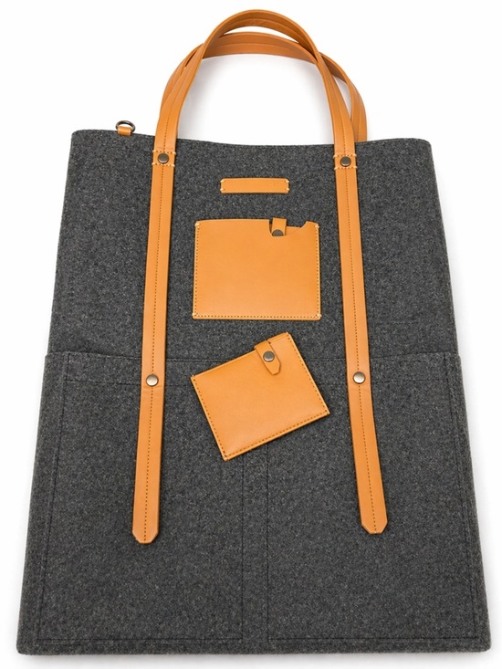 Sherpani Handbags - Sherpani Gray Felt Tote w/ Tan Vegan Leather Straps + Matching Card Holder Set